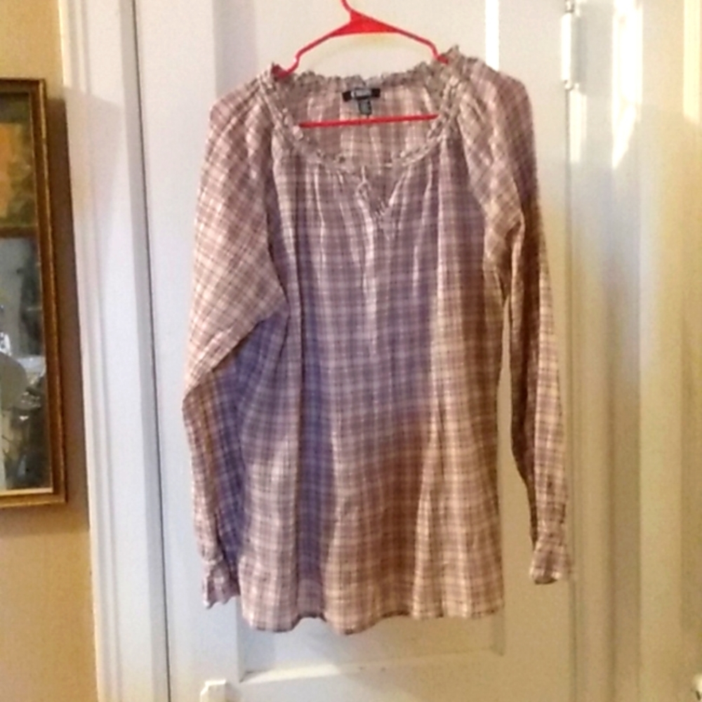 Ladies long sleeve gauze print peasant top
